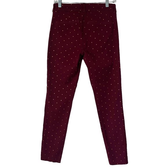 Old Navy Pixie Ankle Cropped Pants Womens Size 2 Tall Burgundy Copper Dots - Picture 1 of 9